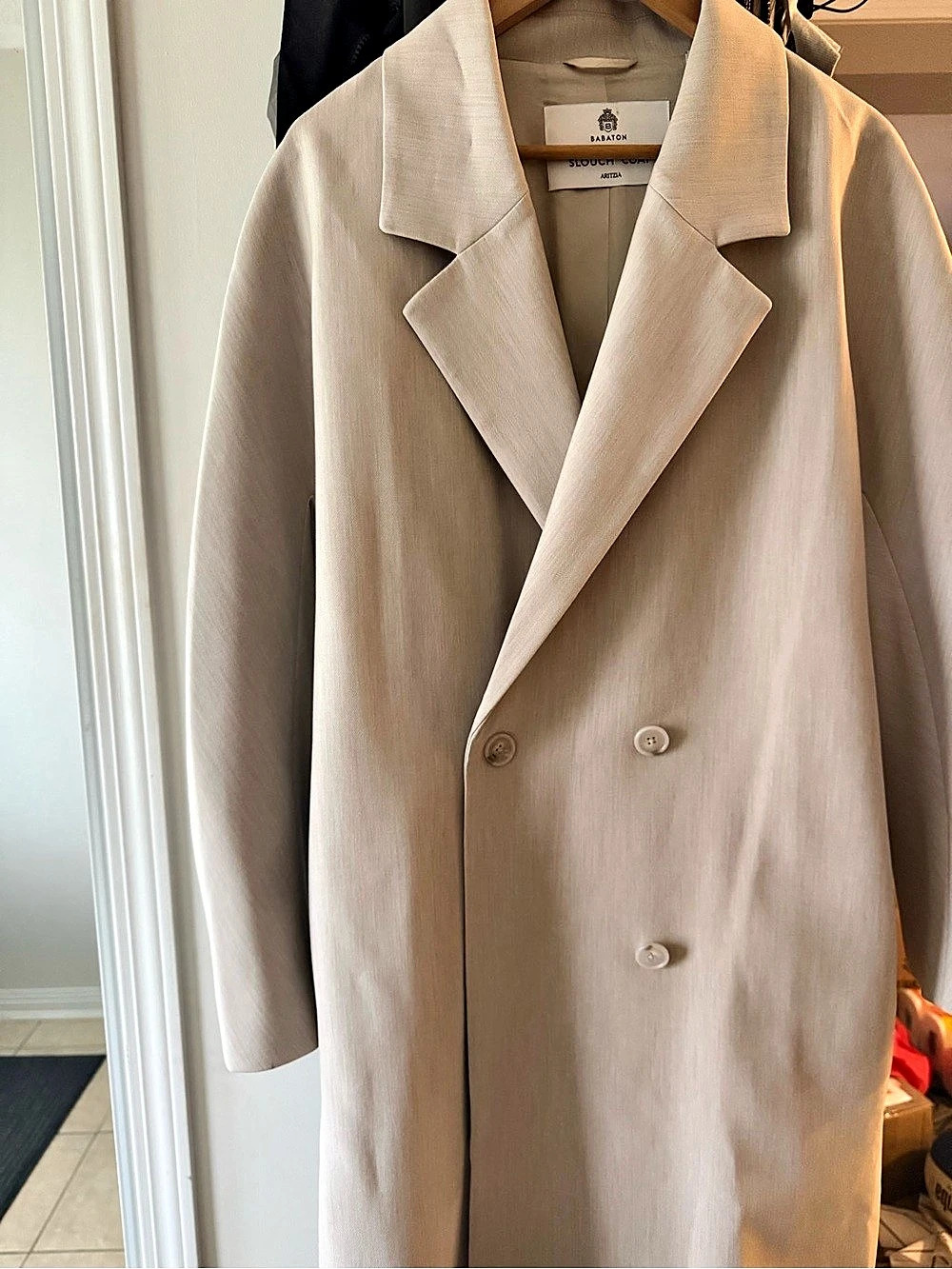 Aritzia Babaton The Slouch Coat Double-Breasted Coat in Beige XL NWOT